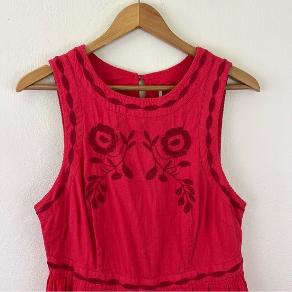 Free People Birds Of A Feather Embroidered Red and Pink Sleeveless Midi Dress - Picture 3 of 16